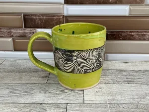 12 oz Lime Shower Monstera Flower Ceramic Mug