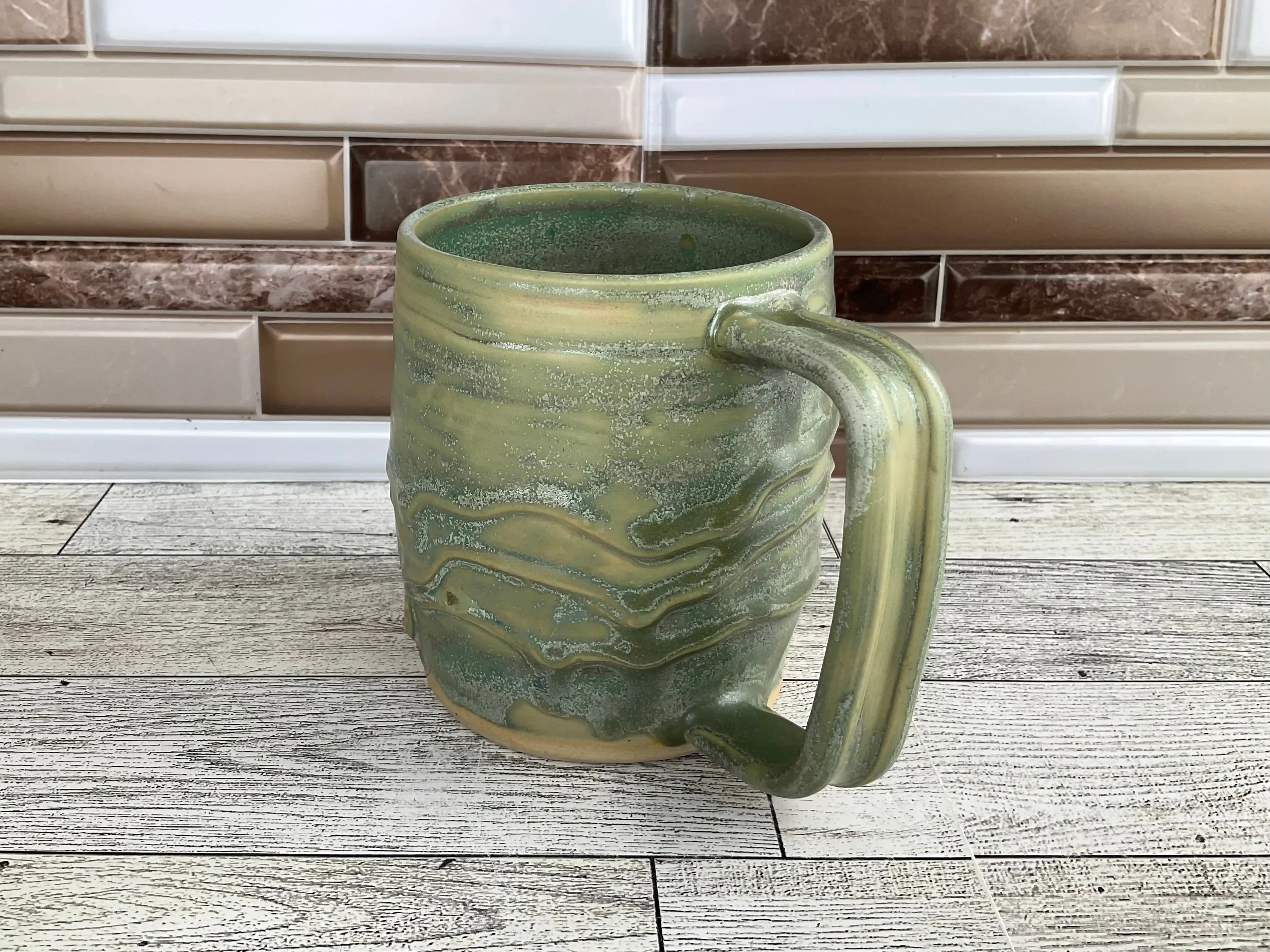 14 oz Aurora Green Drippy Ceramic Mug
