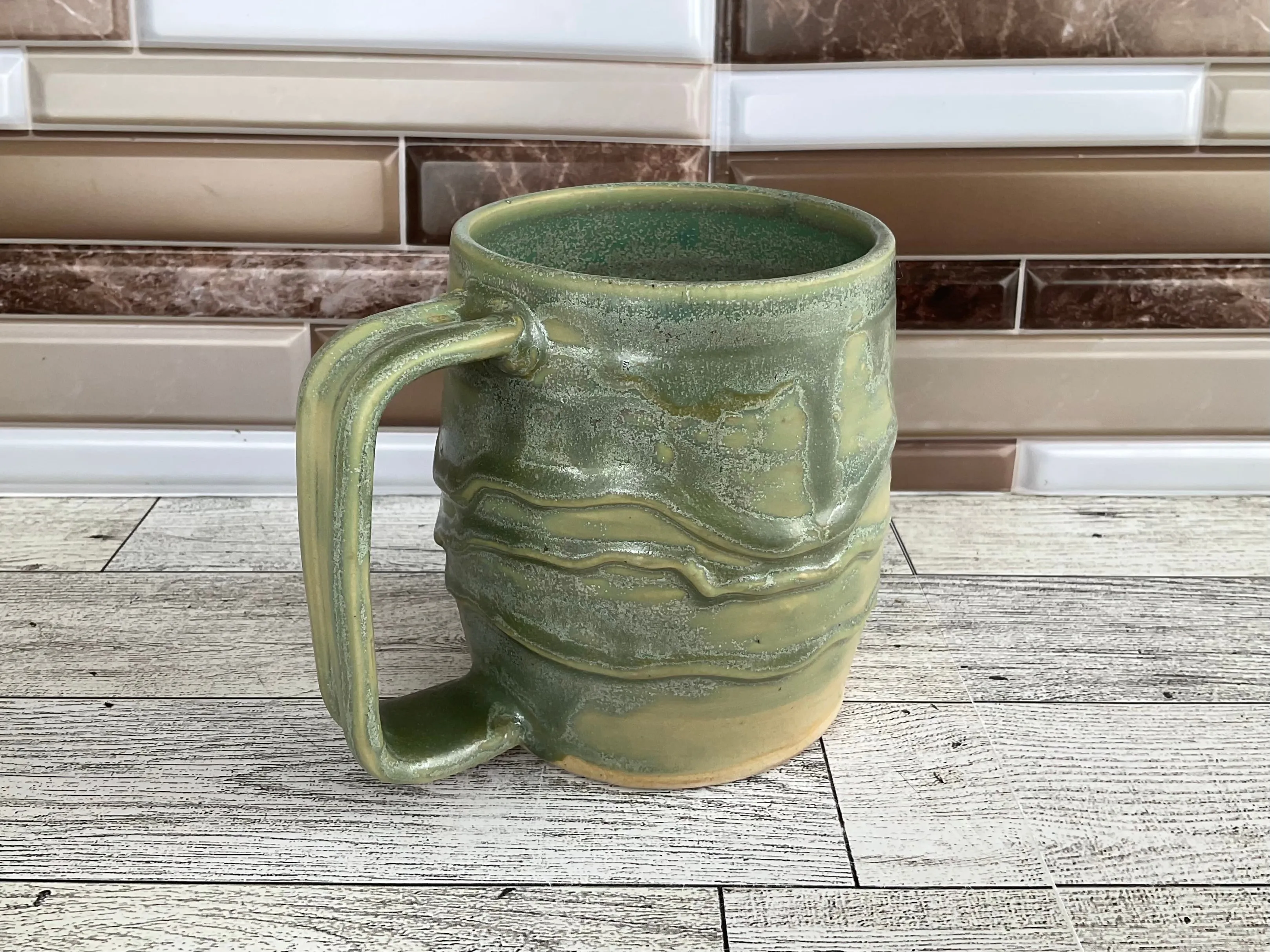14 oz Aurora Green Drippy Ceramic Mug