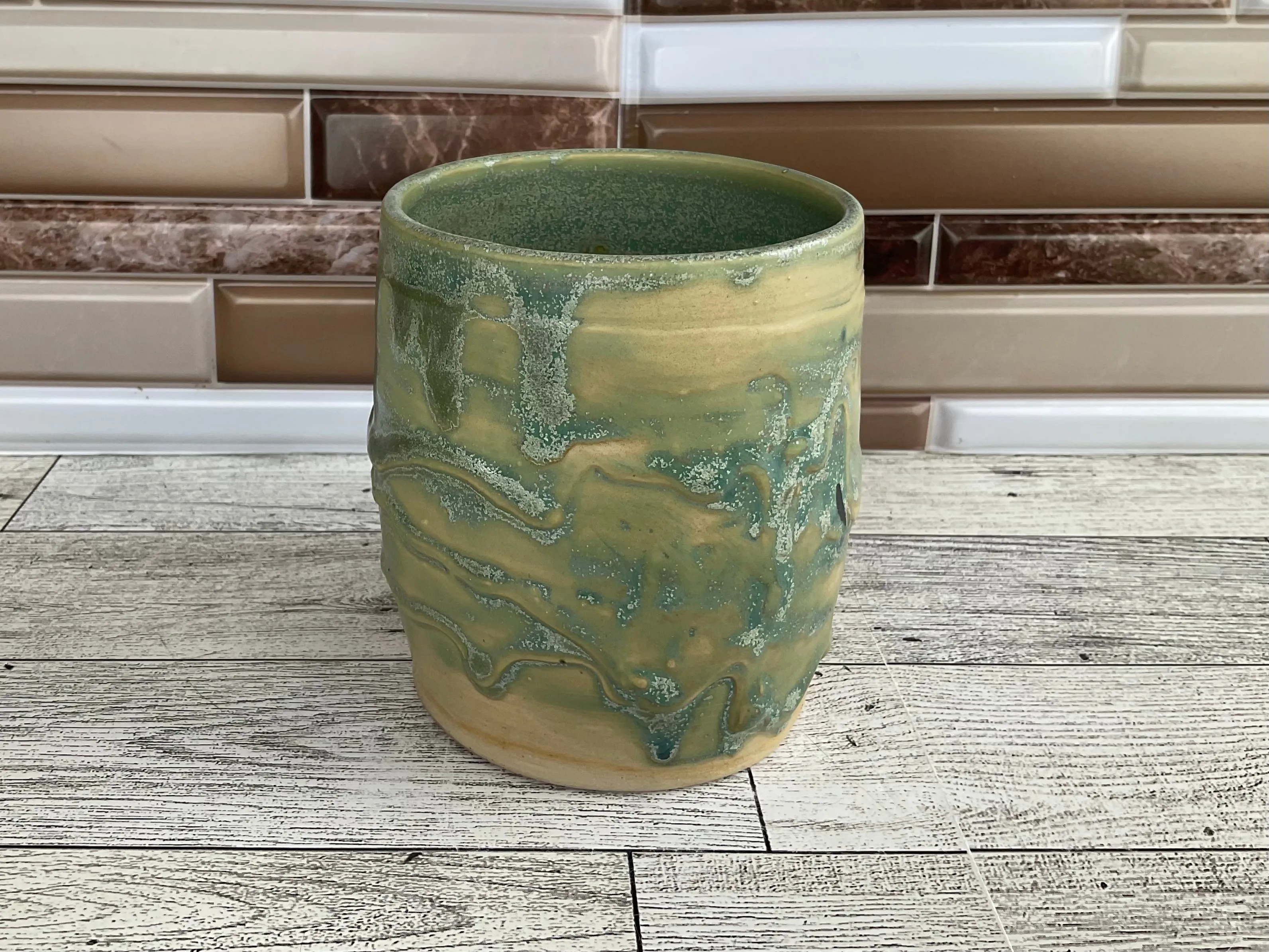14 oz Aurora Green Drippy Ceramic Mug