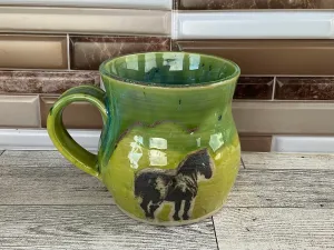 14 oz Aurora Green over Green Opal Horse Ceramic Mug