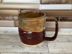 15 oz Green Tea over Cordovan Drippy Ceramic Mug