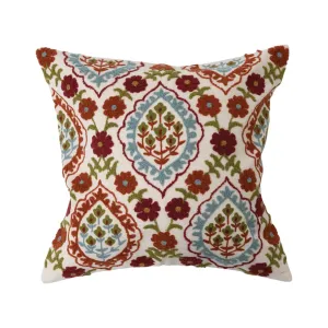18" Cotton Embroidered Pillow w/ Pattern, Polyester Fill