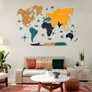 2D Sepia and Amber Wooden World Map