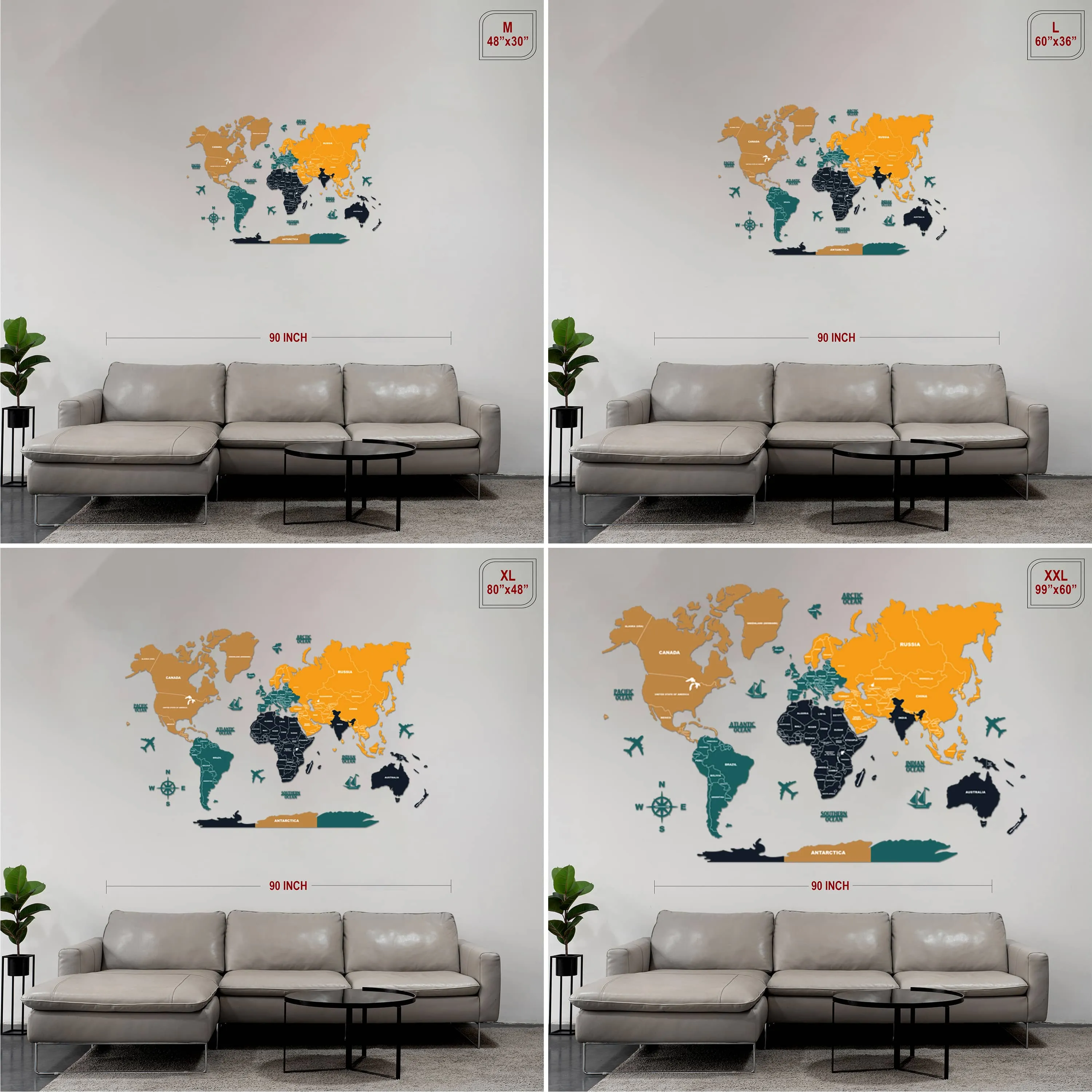 2D Sepia and Amber Wooden World Map