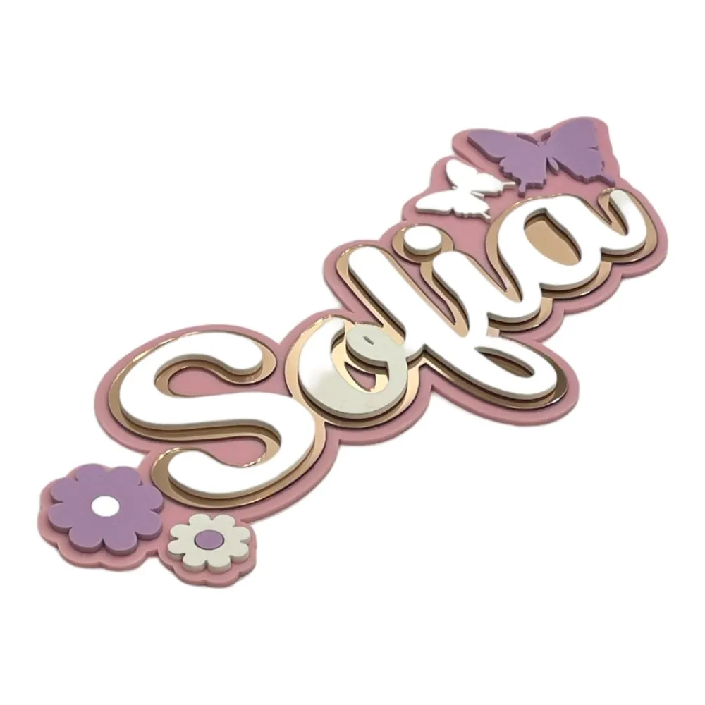 3 Layer  Name Plaque- Winged Petals