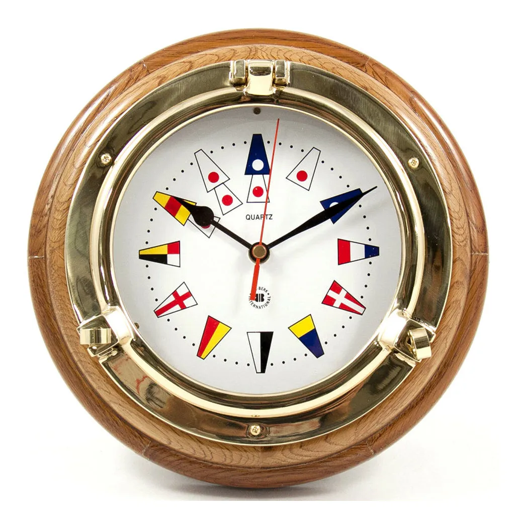 4" Clock Brass Porthole - with Flag Motif