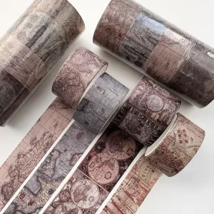 4rolls /Set Retro Combination Washi Tape for Journals and Crafts, 3cm x 1   2cm x 3, Vintage Maps, Da Vinci Manuscript