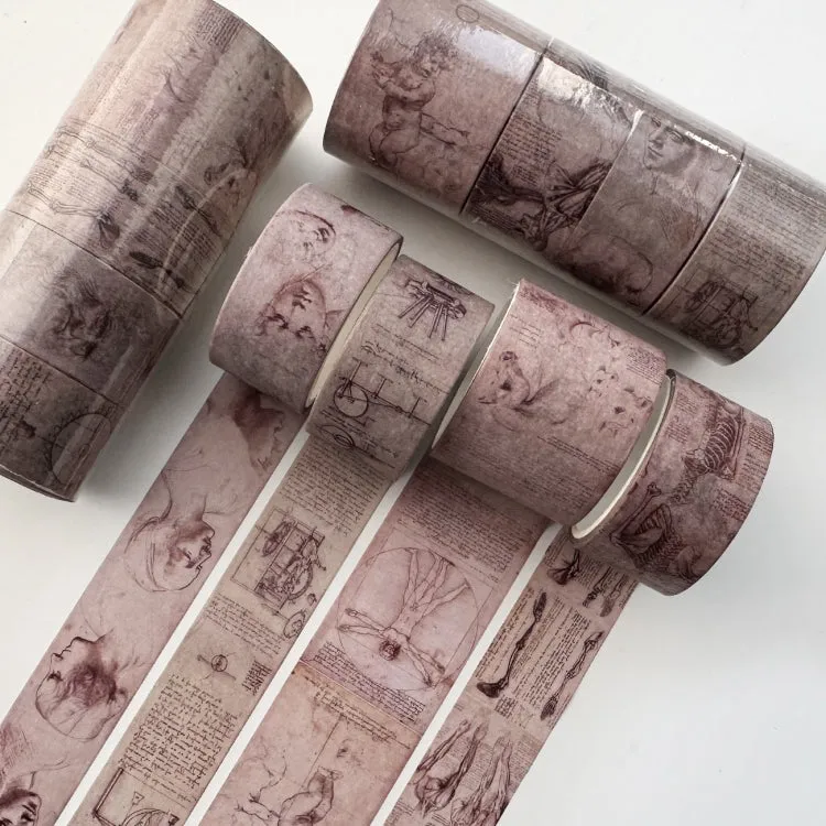 4rolls /Set Retro Combination Washi Tape for Journals and Crafts, 3cm x 1   2cm x 3, Vintage Maps, Da Vinci Manuscript