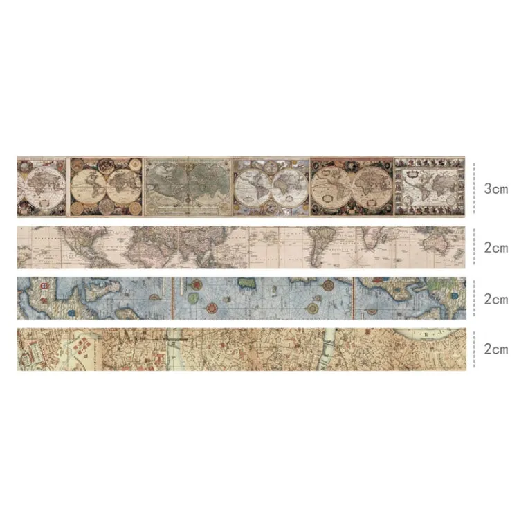 4rolls /Set Retro Combination Washi Tape for Journals and Crafts, 3cm x 1   2cm x 3, Vintage Maps, Da Vinci Manuscript