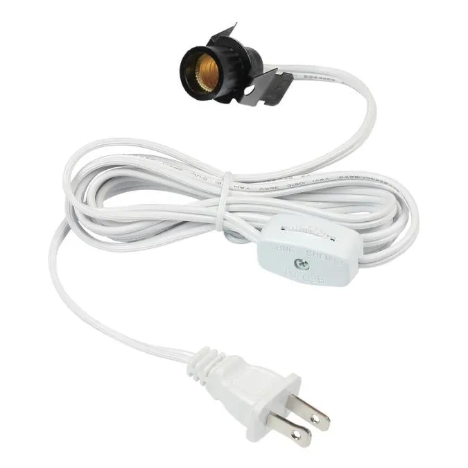 6-Foot Cord Set with Snap-In Pigtail Candelabra Base Socket and Cord Switch, White