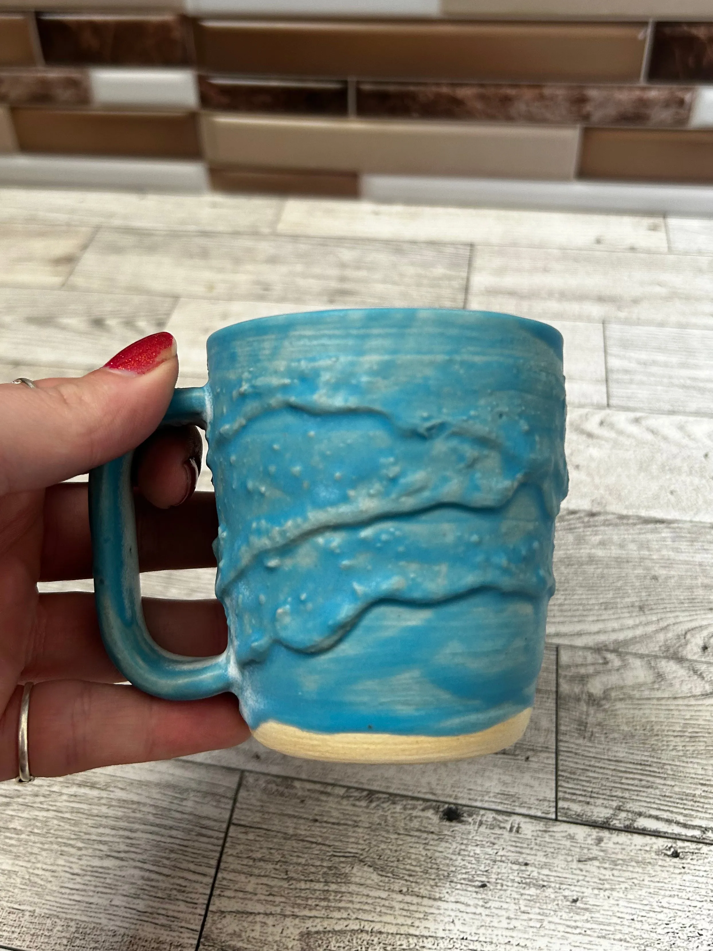 7.5 oz Blue Drippy Ceramic Mug