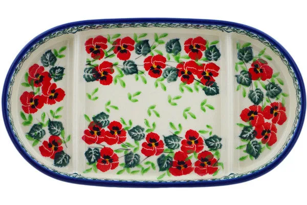 8" Divided Dish - Delicate Red Flowers
