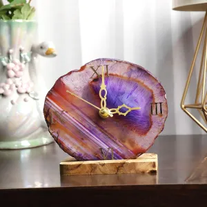 9Dzine Crystal Agate Stone Table Clock for Home Decor Items | Multicolor Decorative Items for Home Office Desk Study Table Living Room Bedroom | Gifts for Women Men- Purple