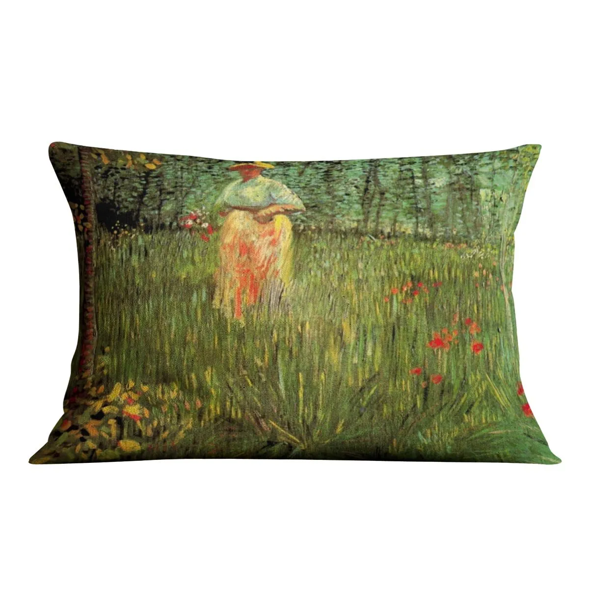 A Woman Walking in a Garden by Van Gogh Throw Pillow