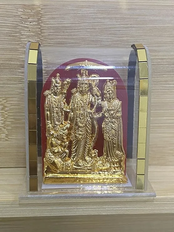 Acrylic Gold Plated Shree Ram Darbar Murti for Car Dashboard, Office Table, Home, Mandir Photo | Bhagwan Ram with Sita MATA Idol for Gift (Pack of 1)
