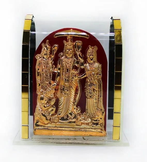 Acrylic Gold Plated Shree Ram Darbar Murti for Car Dashboard, Office Table, Home, Mandir Photo | Bhagwan Ram with Sita MATA Idol for Gift (Pack of 1)
