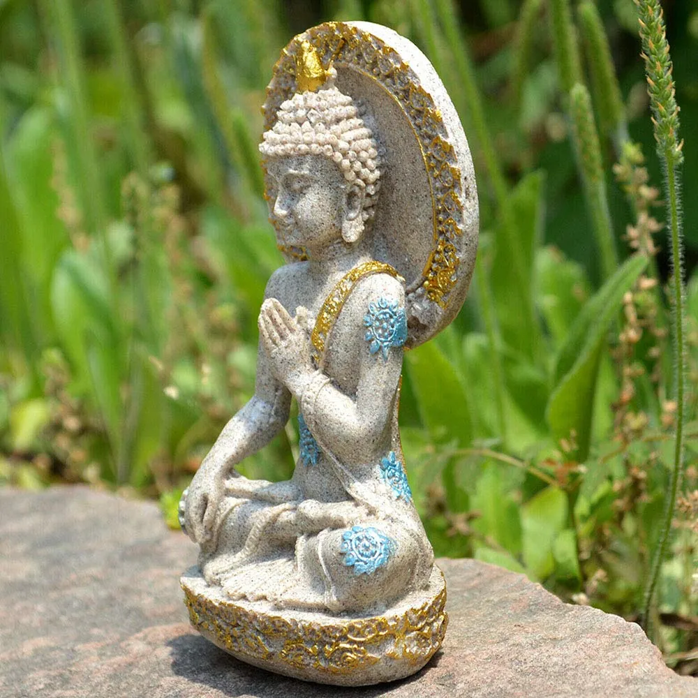 Acxico Thai Buddha Statue Resin Sandstone Yoga Meditation Zen Sculpture Sculpture Home Decoration Feng Shui Decoration