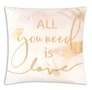 All You Need Is Love, Embellished Ivory Velvet with Gold Word Throw Pillow