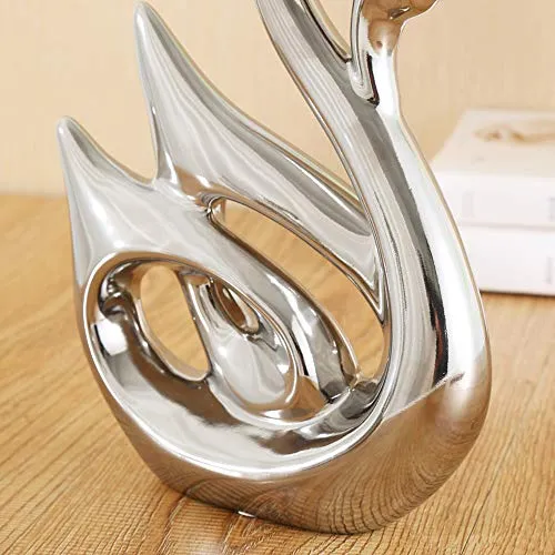 Anding Creative Home Decoration Ceramic Animal Statue Decoration Crafts Swan Lover (LY1269-Silver) Sculpture Souvenir Gift