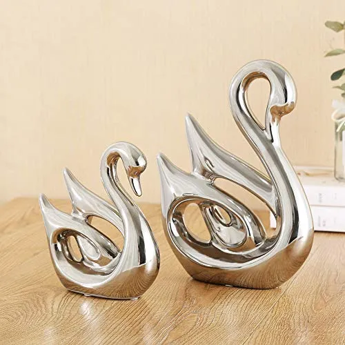 Anding Creative Home Decoration Ceramic Animal Statue Decoration Crafts Swan Lover (LY1269-Silver) Sculpture Souvenir Gift