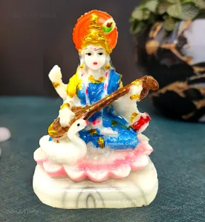 Awesome Craft Saraswati Idol Small Murti Marble Look Statue for Puja for Home Decor Living Room Office Bedroom Decoration Libby Dining Room Multicolor (8 x 10)