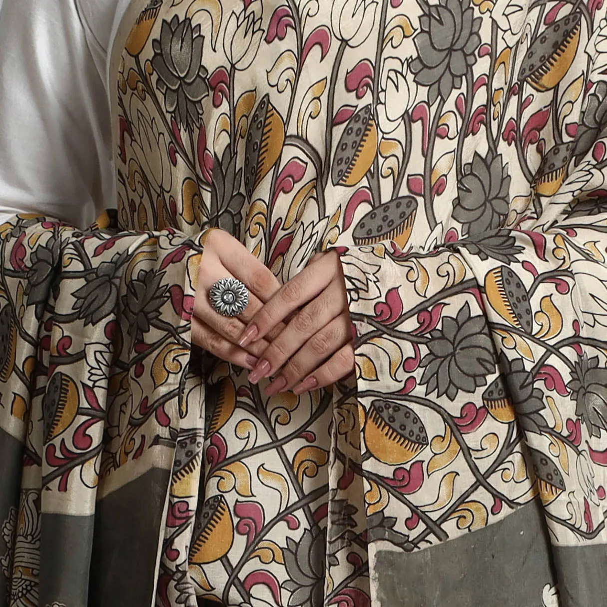 Beige - Kalamkari Printed Silk Cotton Dupatta