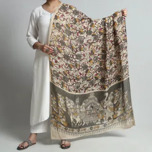 Beige - Kalamkari Printed Silk Cotton Dupatta