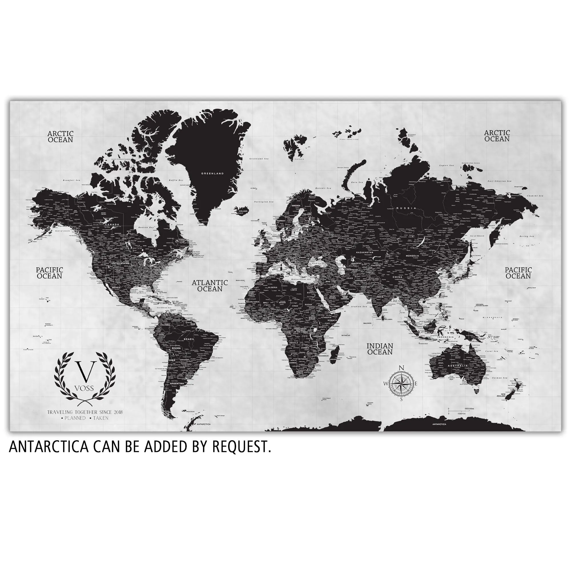 Black & White Push Pin World Map - 1 Panel
