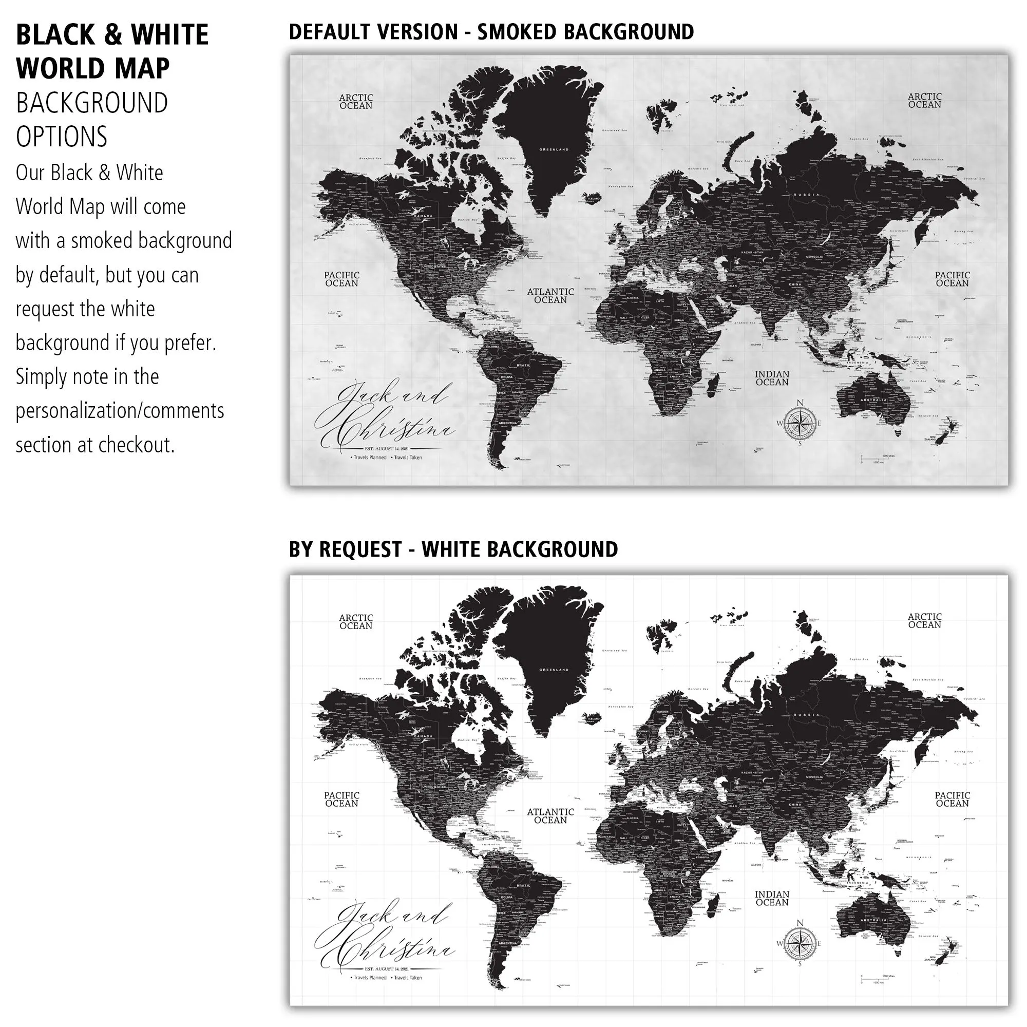 Black & White Push Pin World Map - 1 Panel