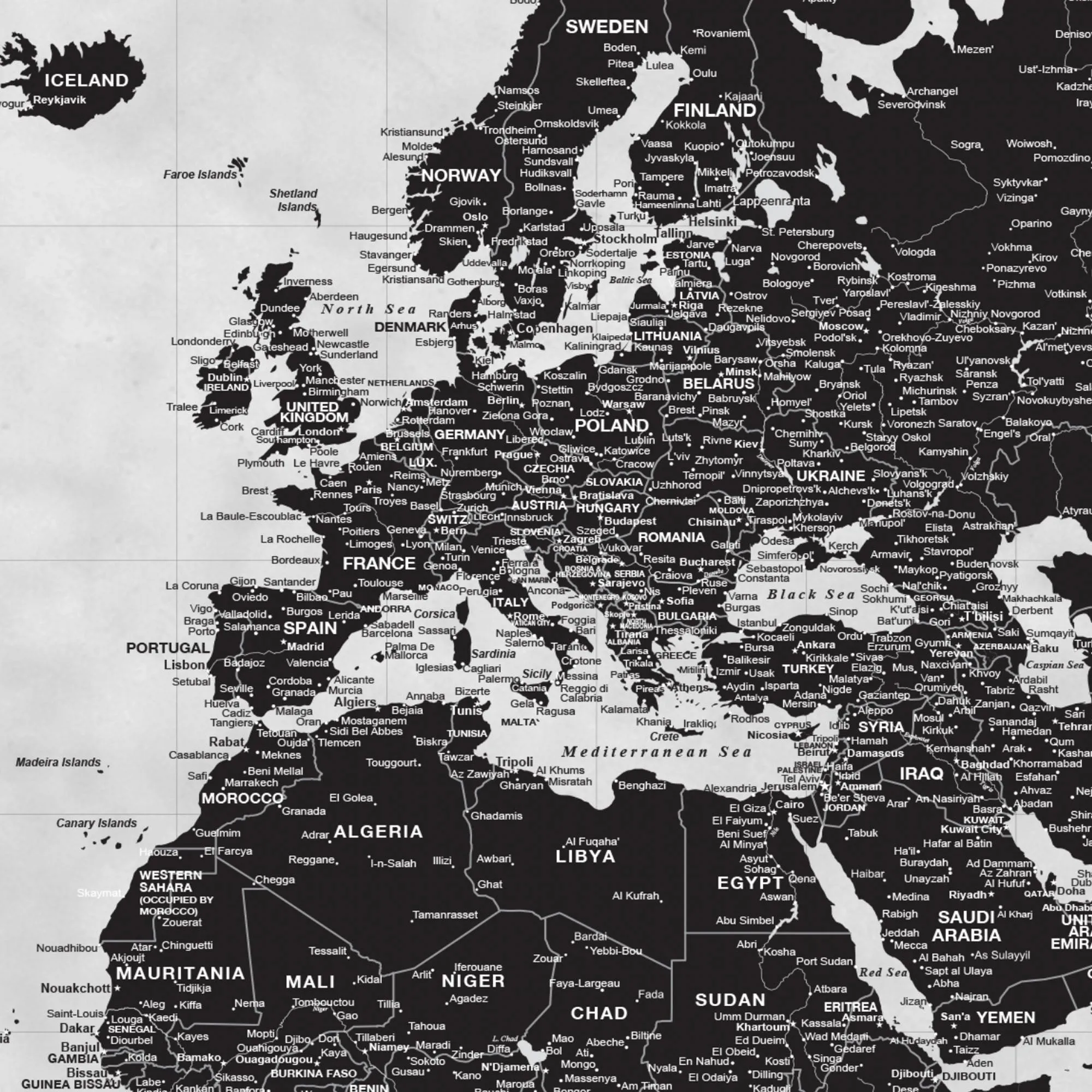 Black & White Push Pin World Map - 1 Panel