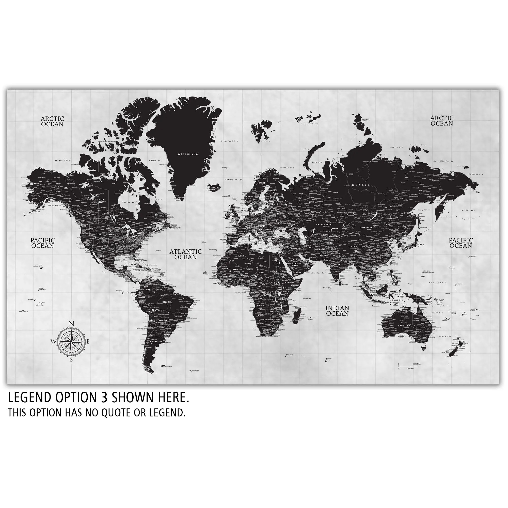 Black & White Push Pin World Map - 1 Panel