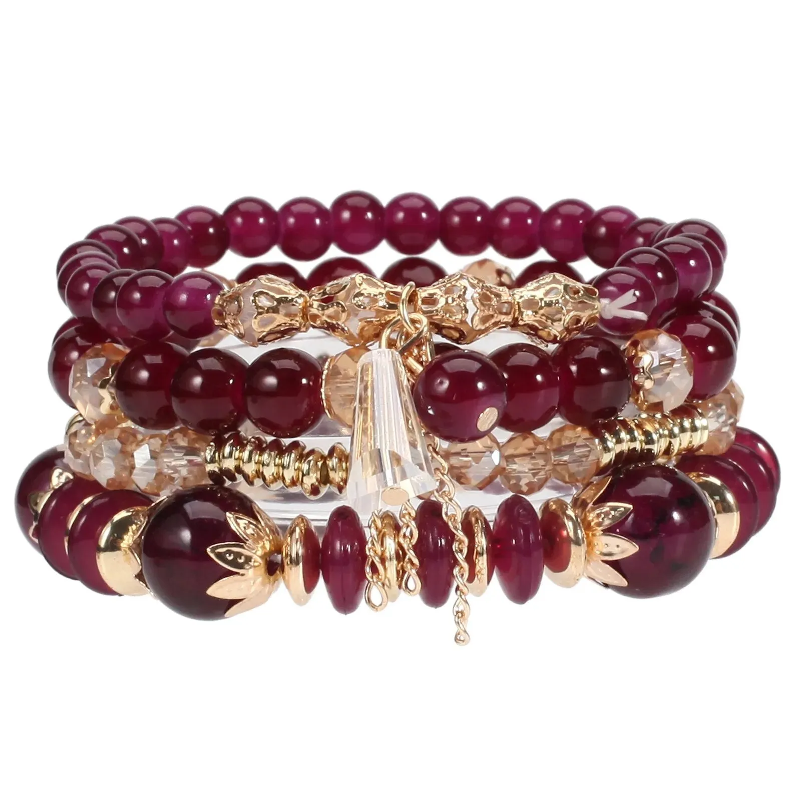 Bohemian Handmade Crystal Beaded Multi Colour Bracelet with Charm