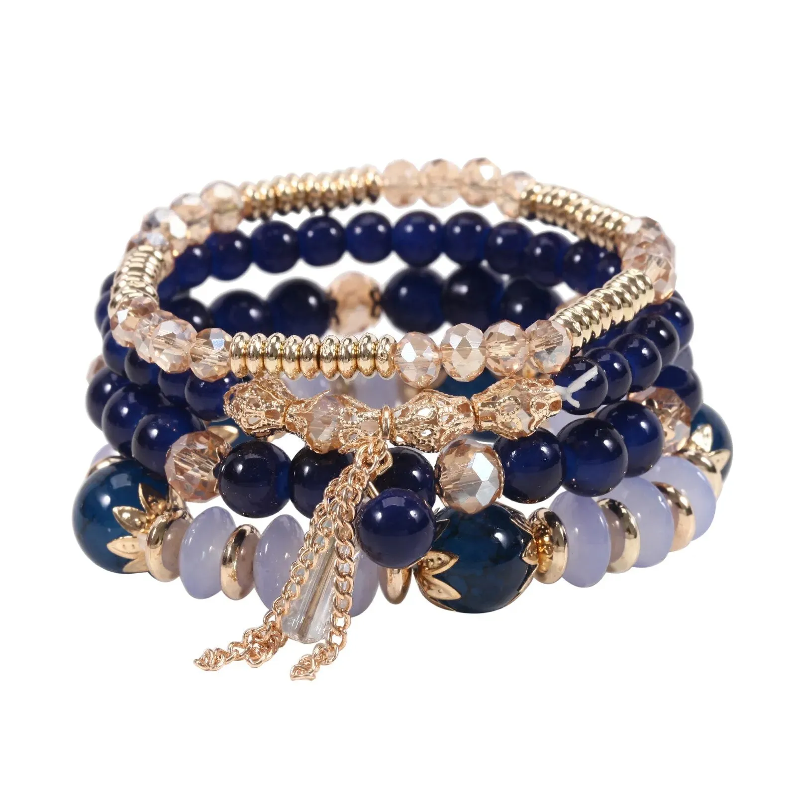 Bohemian Handmade Crystal Beaded Multi Colour Bracelet with Charm