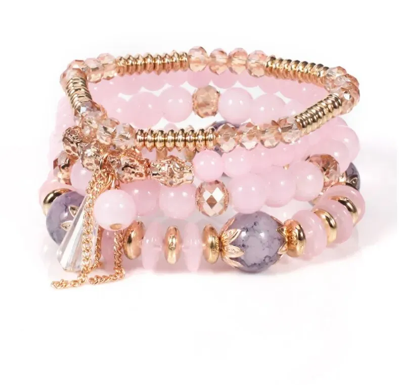 Bohemian Handmade Crystal Beaded Multi Colour Bracelet with Charm