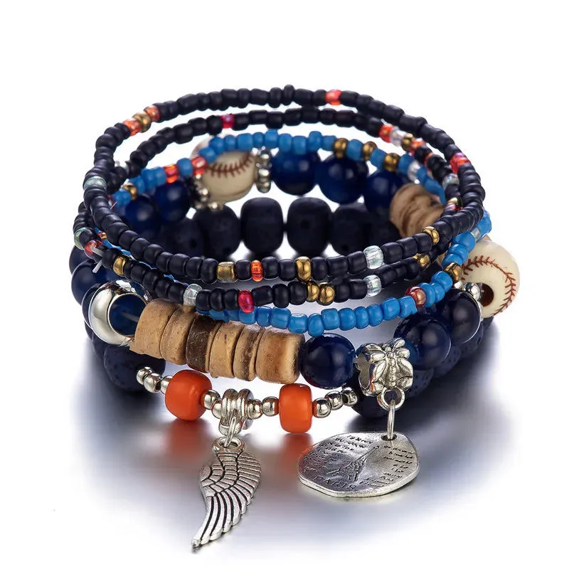 Bohemian Handmade Crystal Beaded Multi Colour Bracelet with Charm