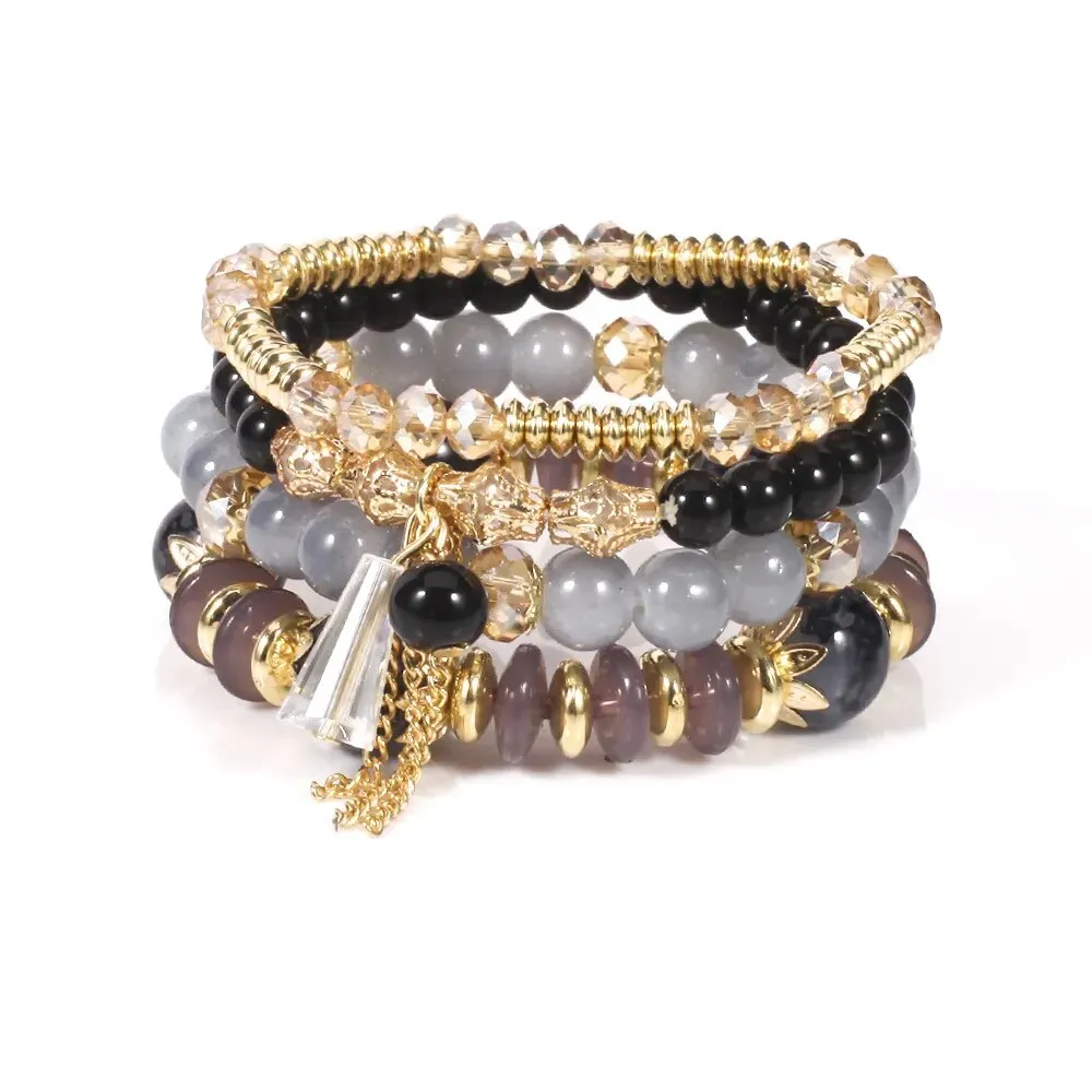 Bohemian Handmade Crystal Beaded Multi Colour Bracelet with Charm
