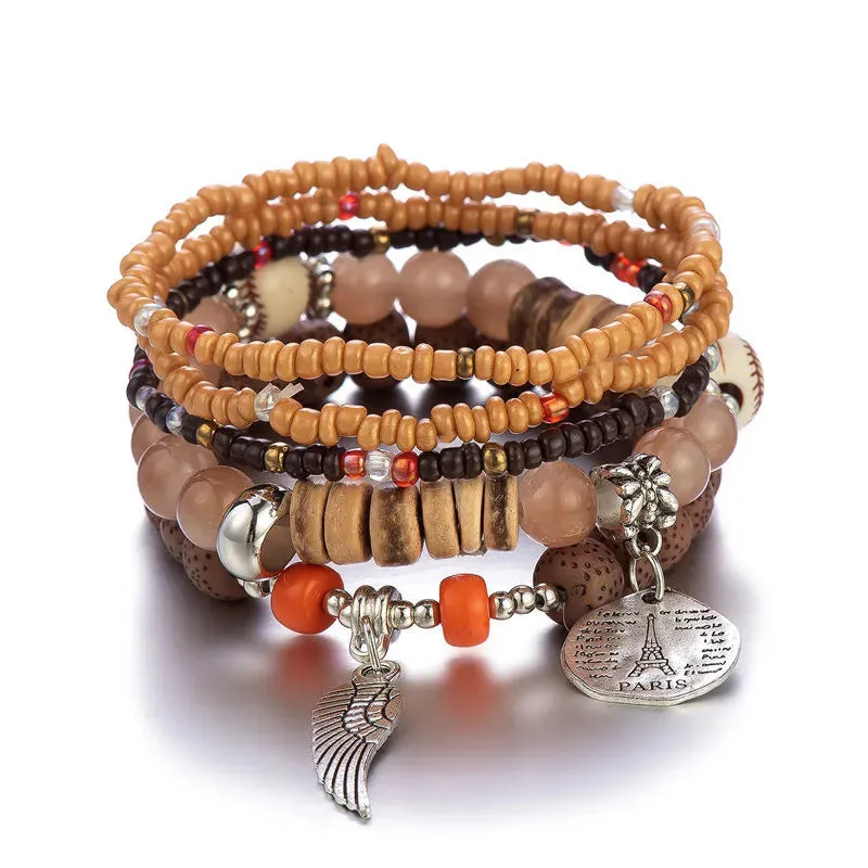 Bohemian Handmade Crystal Beaded Multi Colour Bracelet with Charm