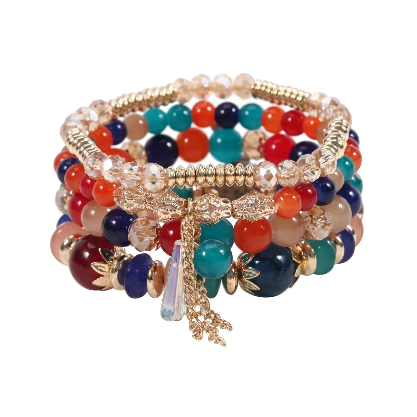 Bohemian Handmade Crystal Beaded Multi Colour Bracelet with Charm
