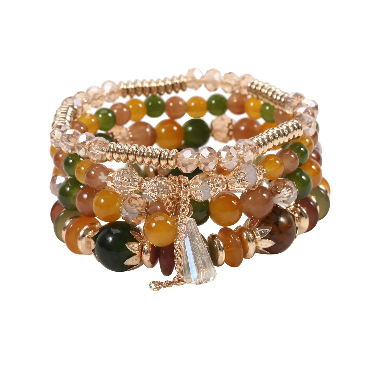 Bohemian Handmade Crystal Beaded Multi Colour Bracelet with Charm