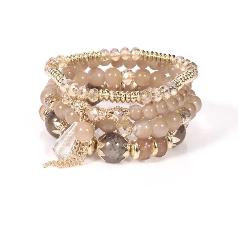Bohemian Handmade Crystal Beaded Multi Colour Bracelet with Charm