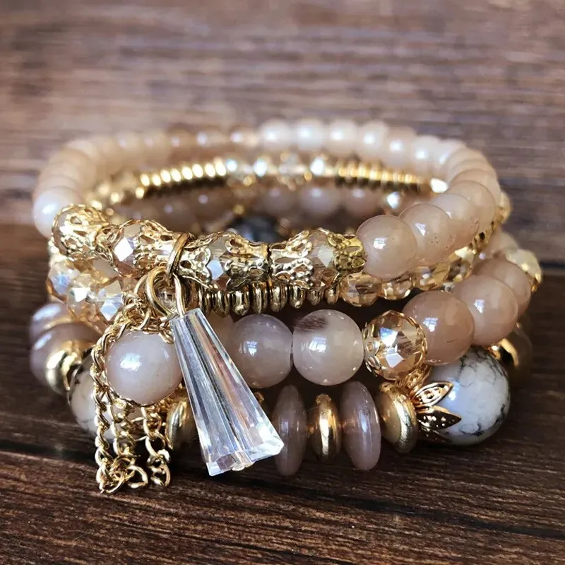 Bohemian Handmade Crystal Beaded Multi Colour Bracelet with Charm