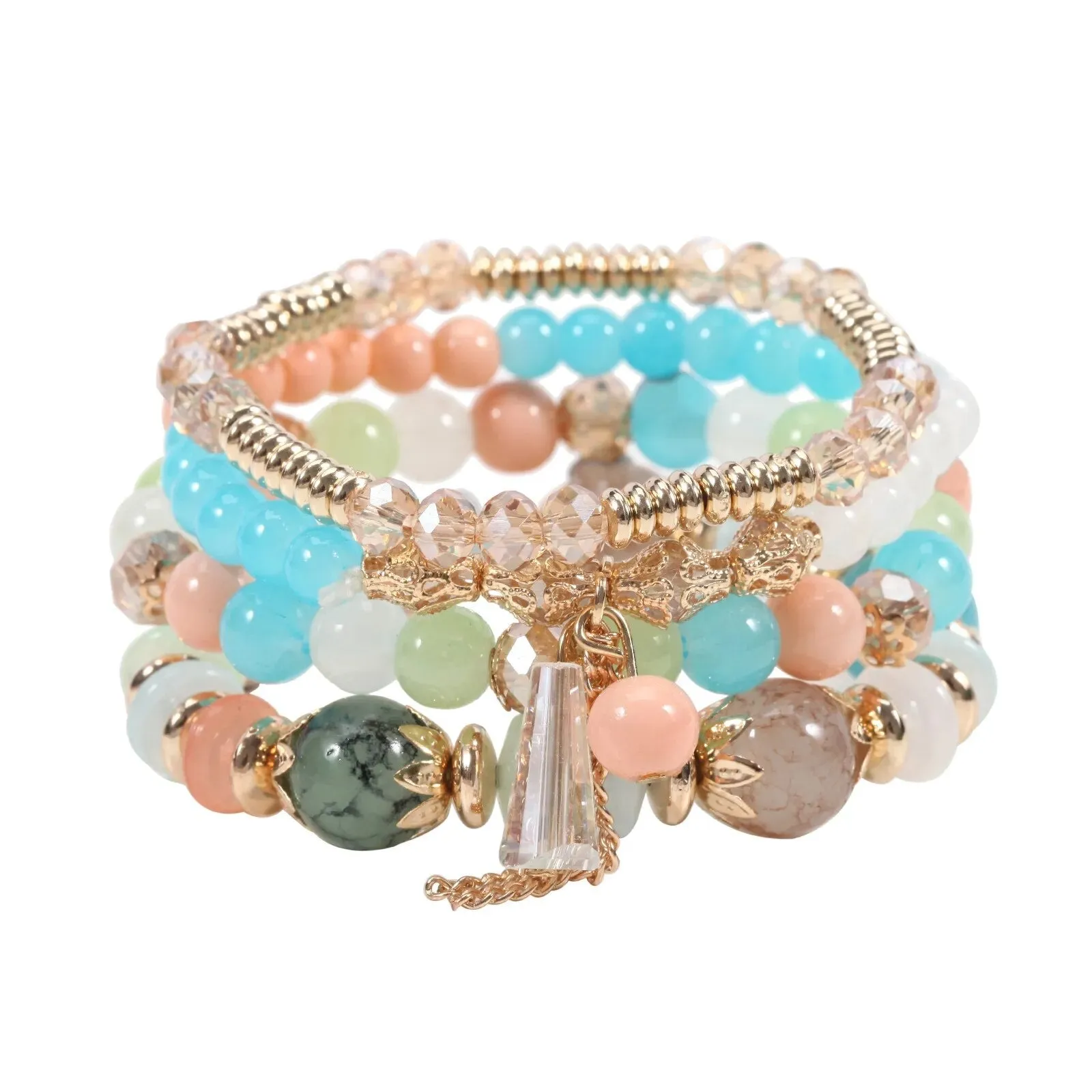 Bohemian Handmade Crystal Beaded Multi Colour Bracelet with Charm