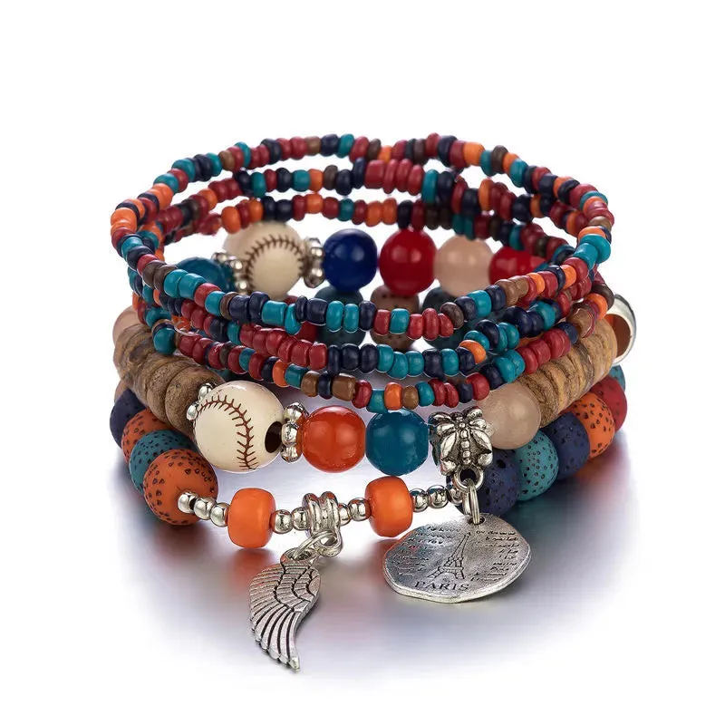 Bohemian Handmade Crystal Beaded Multi Colour Bracelet with Charm