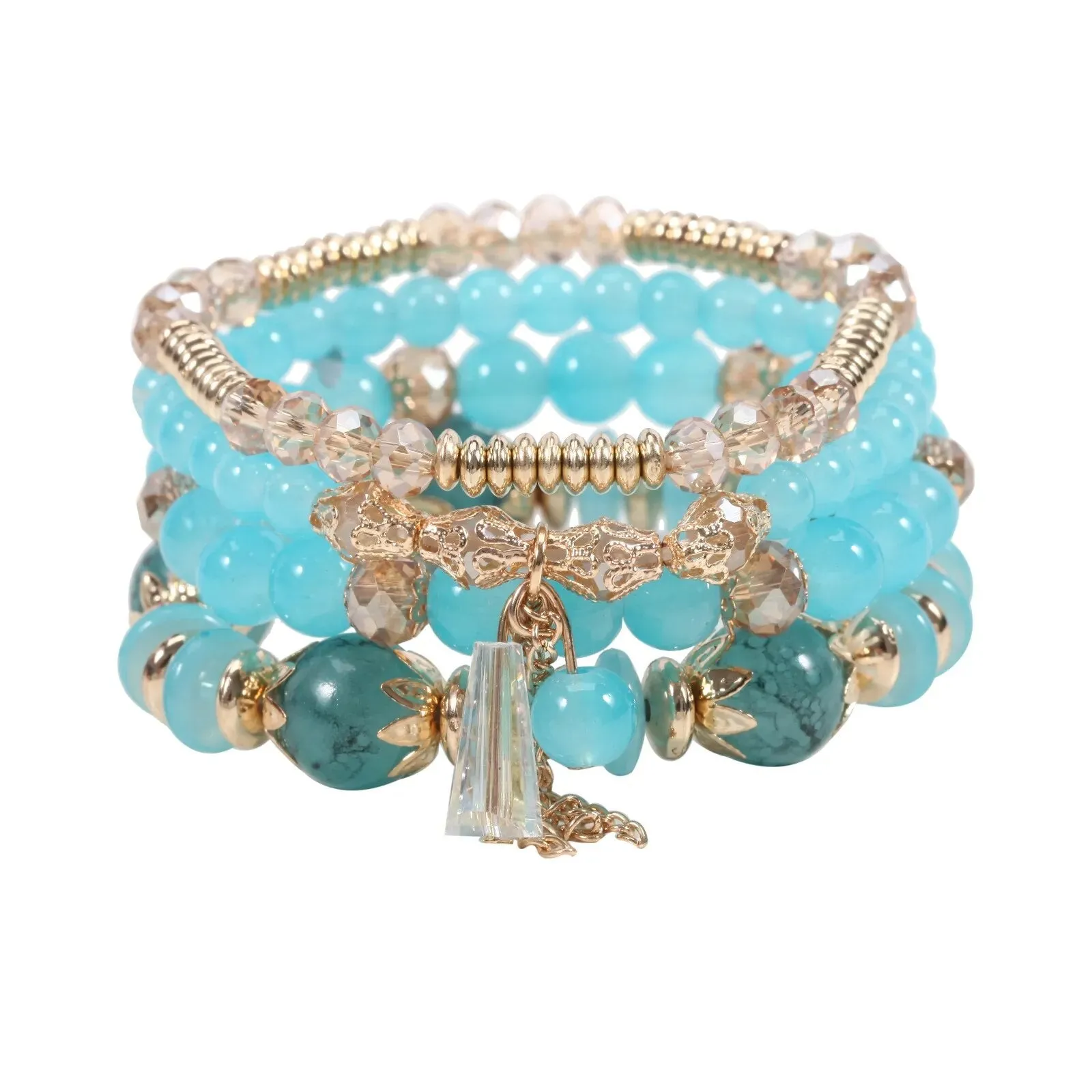 Bohemian Handmade Crystal Beaded Multi Colour Bracelet with Charm