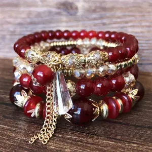 Bohemian Handmade Crystal Beaded Multi Colour Bracelet with Charm