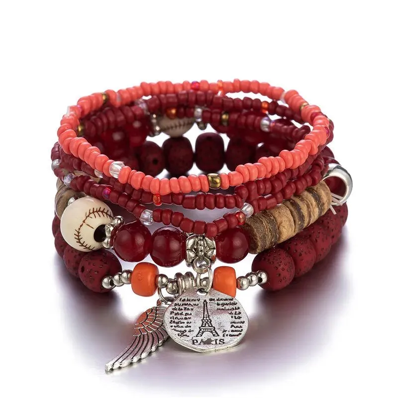 Bohemian Handmade Crystal Beaded Multi Colour Bracelet with Charm