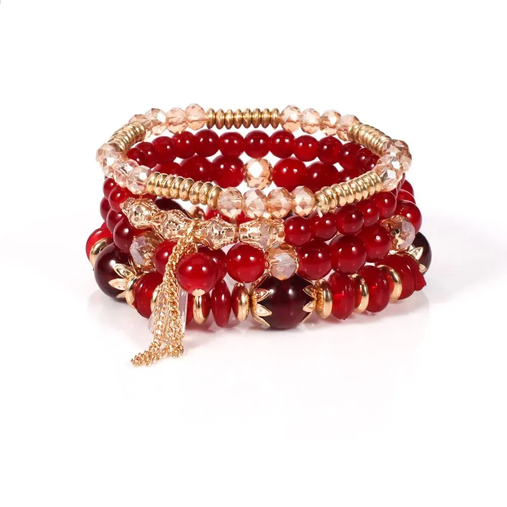Bohemian Handmade Crystal Beaded Multi Colour Bracelet with Charm