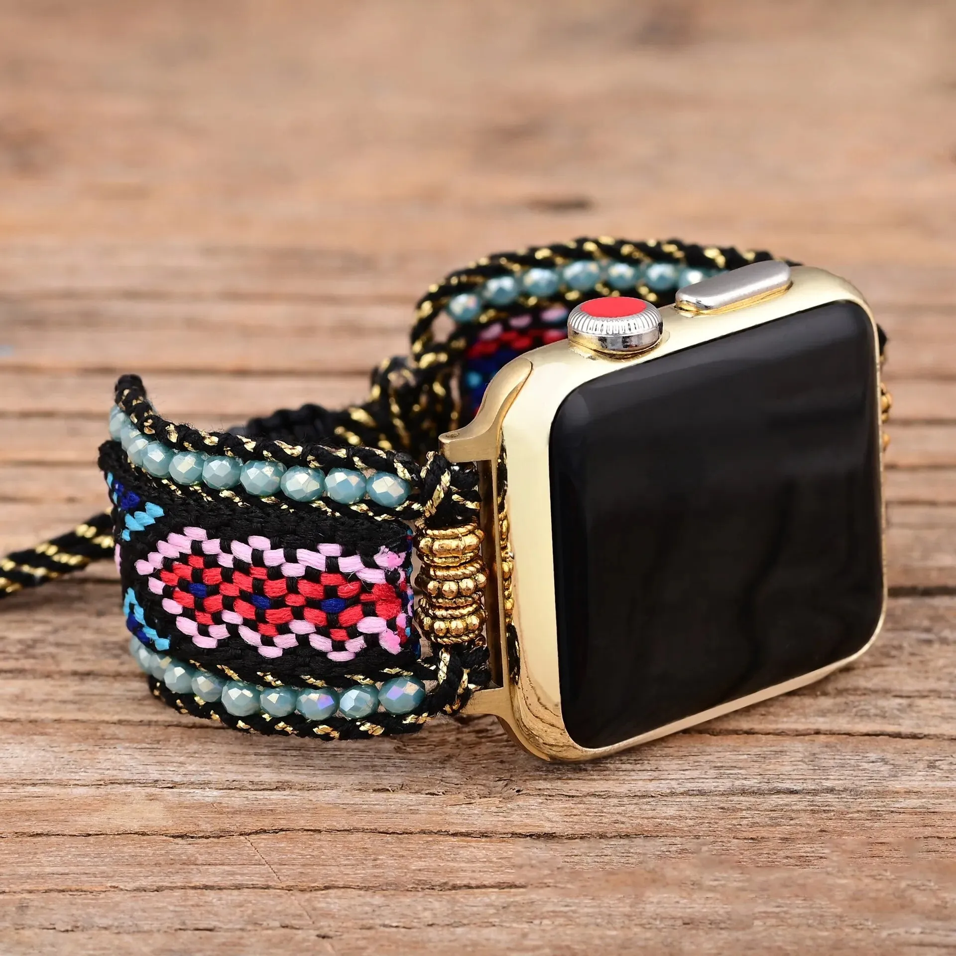 Bohemian Nylon Beaded Strap For iOS Watch Elastic Bracelet