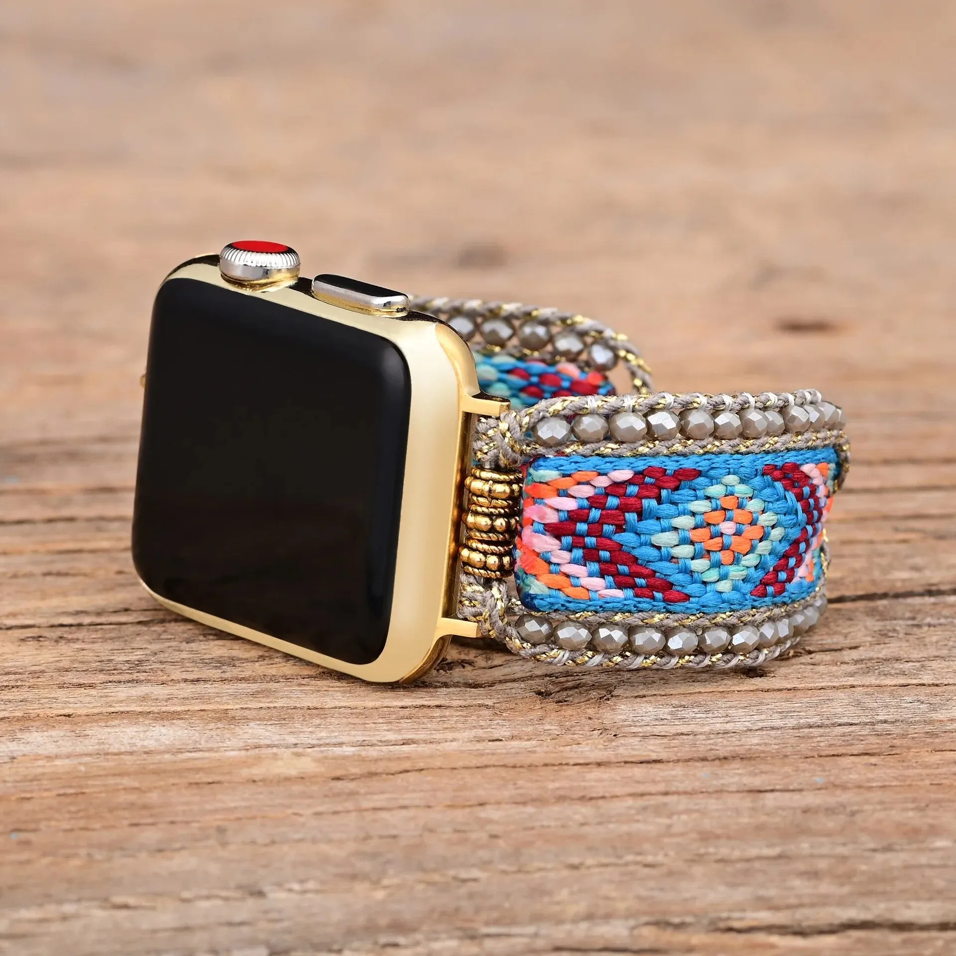 Bohemian Nylon Beaded Strap For iOS Watch Elastic Bracelet